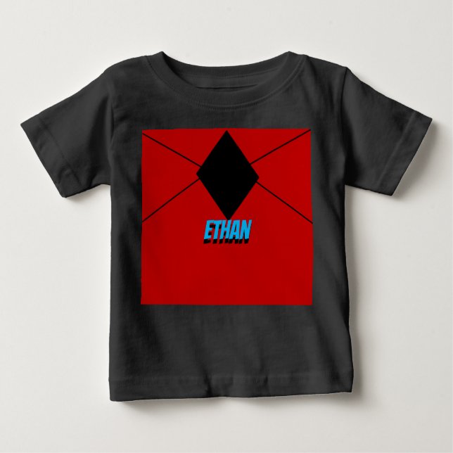 Camiseta Para Bebê Diamante preto preto e vermelho mínimo linear (Frente)