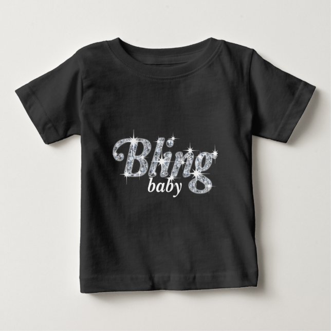 Camiseta Para Bebê Diamantes falsos em design de texto preto 'Bling b (Frente)