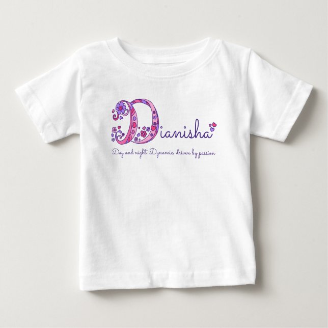Camiseta Para Bebê Dianisha letra D nome artístico que significa roxo (Frente)