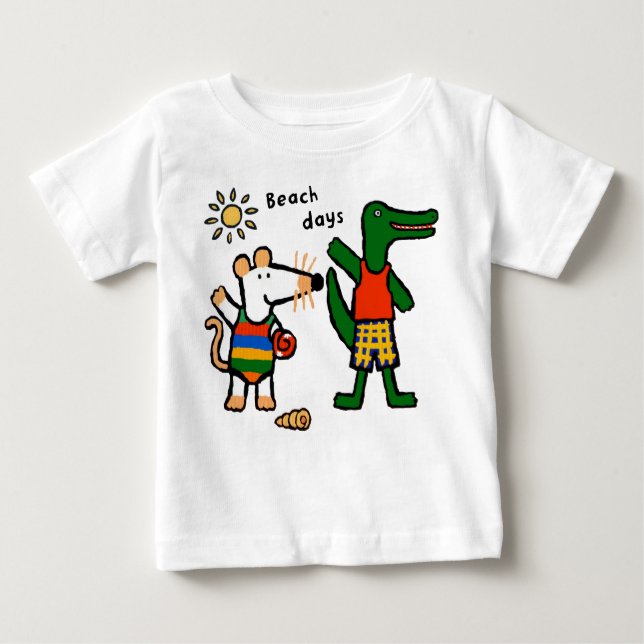 Camiseta Para Bebê Dias de praia de Maisy e Charley (Frente)