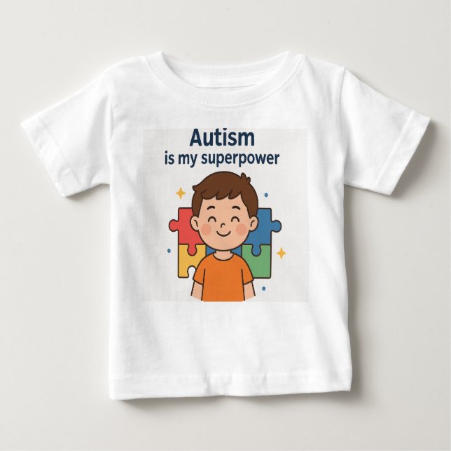 Camiseta Para Bebê Diferente, Não Menos - Consciência Autista com Amo (Frente)