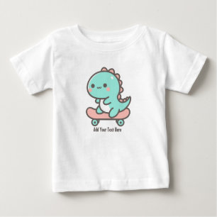Camiseta Para Bebê Dino Adorável no Texto Personalizado do Skateboard
