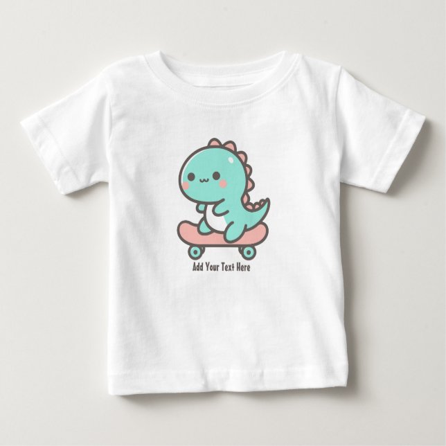 Camiseta Para Bebê Dino Adorável no Texto Personalizado do Skateboard (Frente)