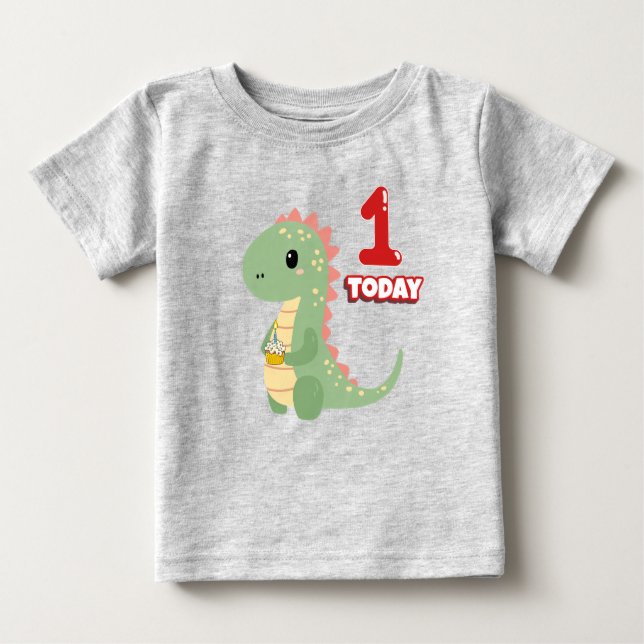 Camiseta Para Bebê Dino Birthday 1 Hoje (Frente)