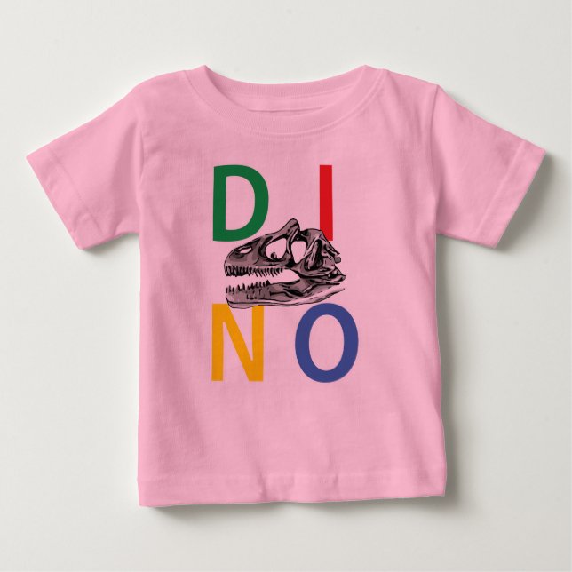 Camiseta Para Bebê DINO - Camisa-T Rosa Baby Fine Jersey (Frente)