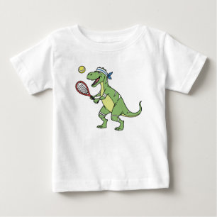Camiseta Para Bebê Dino de Desenho Animado Engraçado T-Rex Jogando Tê