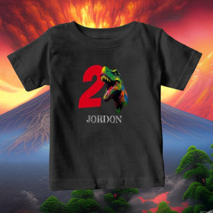 Camiseta Para Bebê Dino Feliz 2º Aniversário