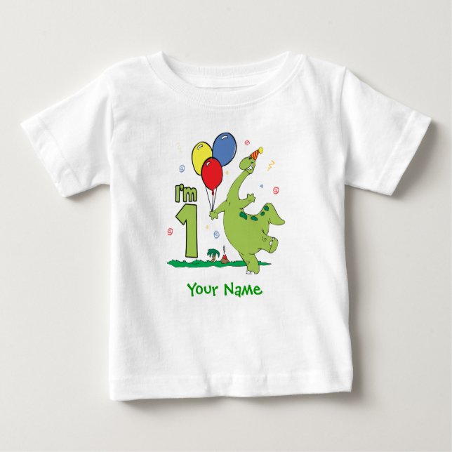 Camiseta Para Bebê Dino First Birthday Personalizado (Frente)