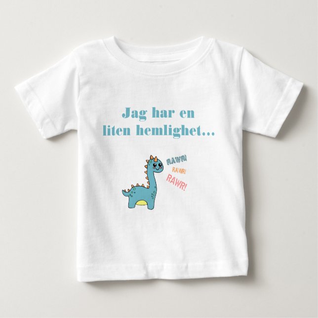 Camiseta Para Bebê Dino hemlighet ska bli storebror (Frente)