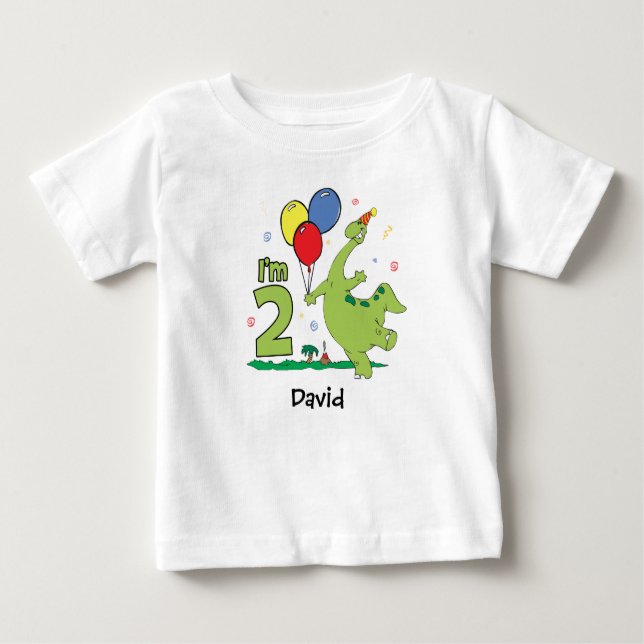 Camiseta Para Bebê Dino segundo aniversário Baby T-Shirt (Frente)