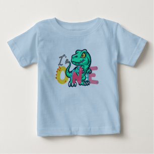 Camiseta Para Bebê Dino TRex Estou 1 Aniversário meninos UM De volta 