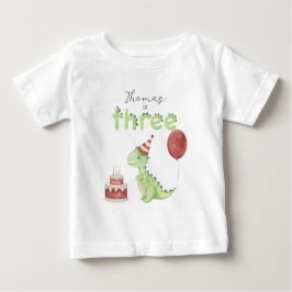 Camiseta Para Bebê Dinosaur aquarela 3º aniversário