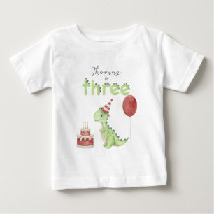 Camiseta Para Bebê Dinosaur aquarela 3º aniversário
