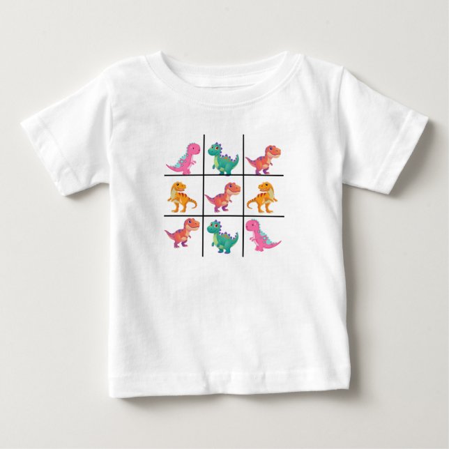 Camiseta Para Bebê Dinosaur Tic Tac Toe Baby Jersey T-Shirt (Frente)