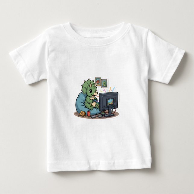 Camiseta Para Bebê Dinosaurs Watchin' TV Cute Cartoon (Frente)