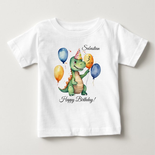 Camiseta Para Bebê Dinossaur Birthday Boy (Frente)