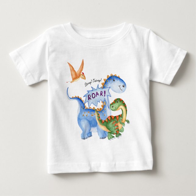 Camiseta Para Bebê Dinossaur Stomp Chomp Rawr Festa de aniversário (Frente)