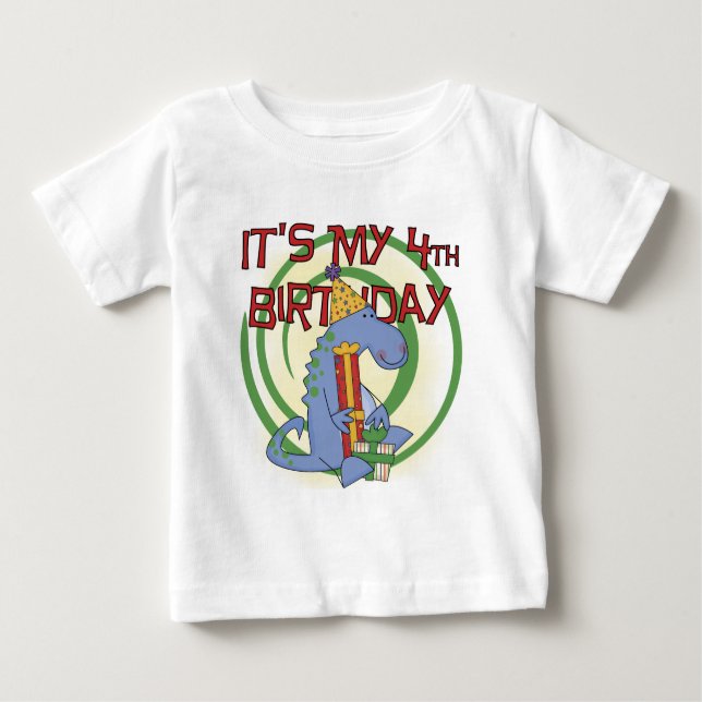 Camiseta Para Bebê Dinossauro, 4º aniversário T-shirts e presentes (Frente)