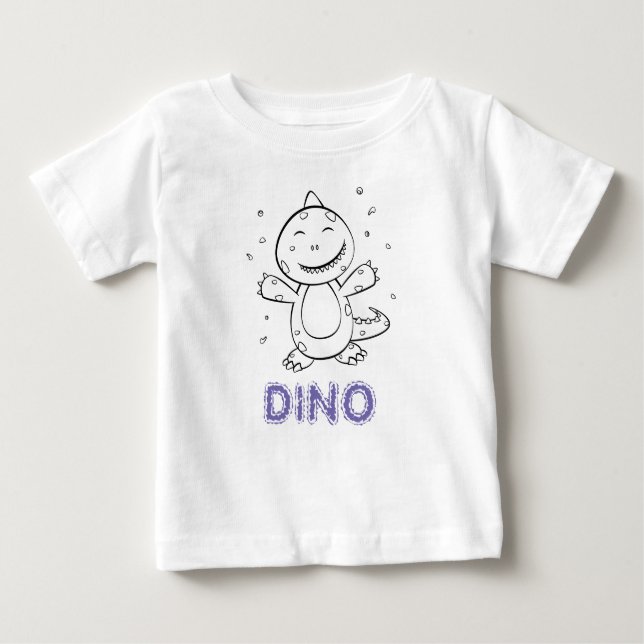 Camiseta Para Bebê Dinossauro - Animais de Arte Desenhados em Preto e (Frente)