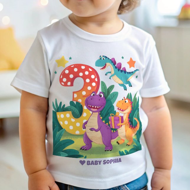 Camiseta Para Bebê Dinossauro aniversário de 3 anos (Criador carregado)