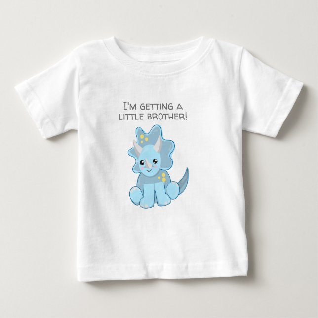 Camiseta Para Bebê Dinossauro Azul A Conseguir Um Pequeno Irmão (Frente)