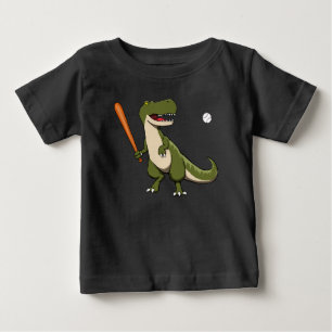 Camiseta Para Bebê Dinossauro Batedor de Beisebol T-Rex