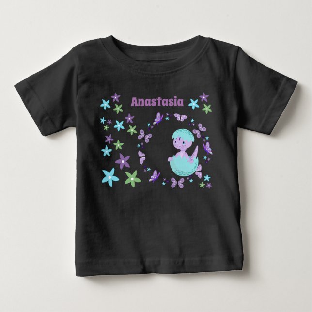 Camiseta Para Bebê Dinossauro Bebê Floral Personalizado (Frente)