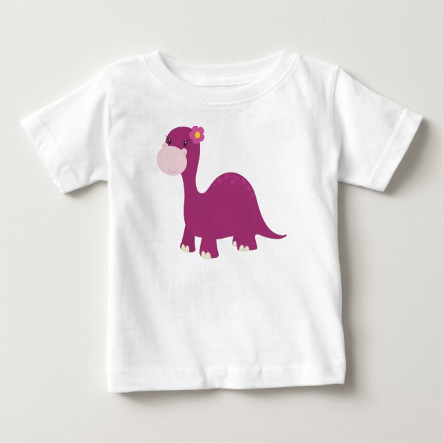 Camiseta Para Bebê Dinossauro bonito, Dinossauro Rapariga, Dinossauro (Frente)