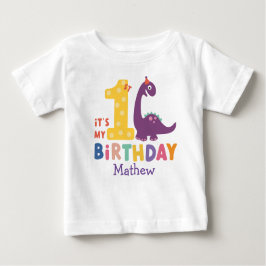 Camiseta Para Bebê Dinossauro Bonito É o meu primeiro aniversario