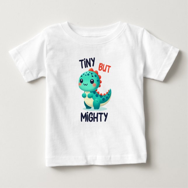 Camiseta Para Bebê Dinossauro bonito "Pequeno mas poderoso" (Frente)