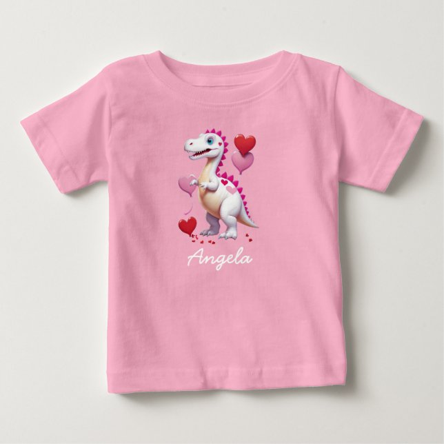 Camiseta Para Bebê Dinossauro branco fofo do dia dos namorados (Frente)