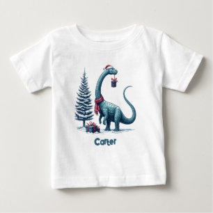 Camiseta Para Bebê dinossauro Brontossauro de Natal
