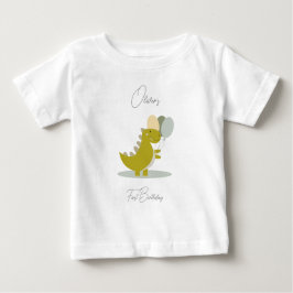 Camiseta Para Bebê Dinossauro Cinza Verde Amarelo Primeiro Aniversári
