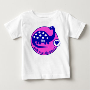 Camiseta Para Bebê Dinossauro cor-de-rosa brilhante customizável