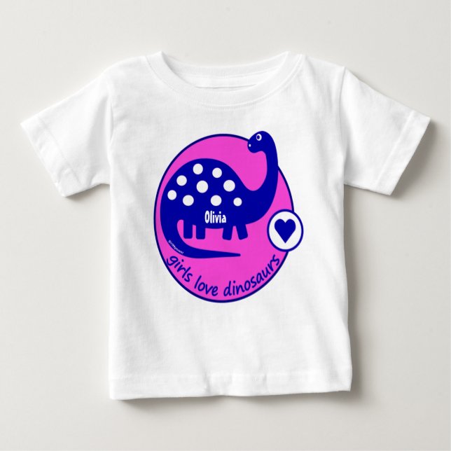 Camiseta Para Bebê Dinossauro cor-de-rosa brilhante customizável (Frente)