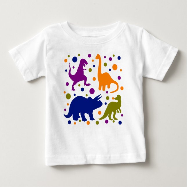 Camiseta Para Bebê Dinossauro, crianças bolinhas coloridas (Frente)