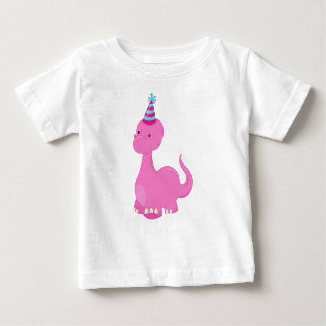 Camiseta Para Bebê Dinossauro de Aniversário, Dinossauro de Festa, Di (Frente)