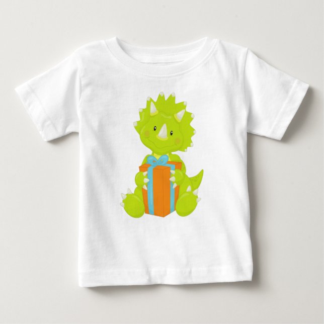 Camiseta Para Bebê Dinossauro de Aniversário, Dinossauro do Partido,  (Frente)
