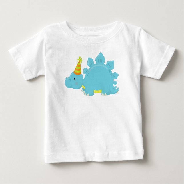 Camiseta Para Bebê Dinossauro de Aniversário, Dinossauro do Partido,  (Frente)