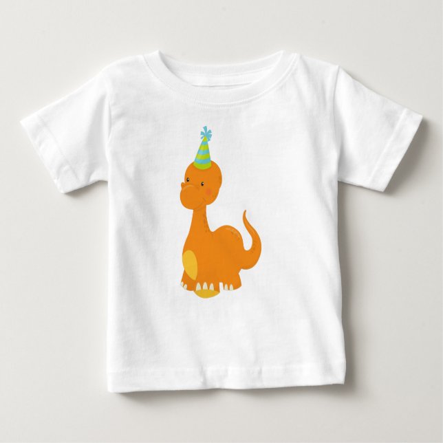 Camiseta Para Bebê Dinossauro de Aniversário, Dinossauro do Partido,  (Frente)