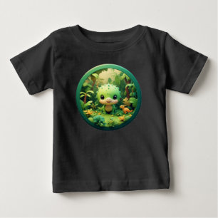 Camiseta Para Bebê Dinossauro de Cartoon Bonito na Floresta de Bambu