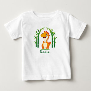 Camiseta Para Bebê Dinossauro de Desenho Adorável na Selva Verde Exub