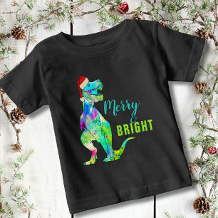 Camiseta Para Bebê Dinossauro de Natal Alegre e Brilhante