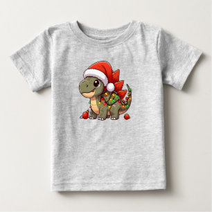 Camiseta Para Bebê Dinossauro de Natal de bebê fofo e caprichoso