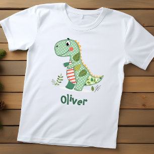 Camiseta Para Bebê Dinossauro de Patchwork Fofo