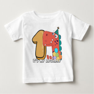 Camiseta Para Bebê Dinossauro do primeiro aniversario do bebê