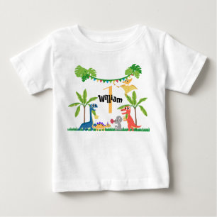 Camiseta Para Bebê Dinossauro do Primeiro Aniversário do Bebê