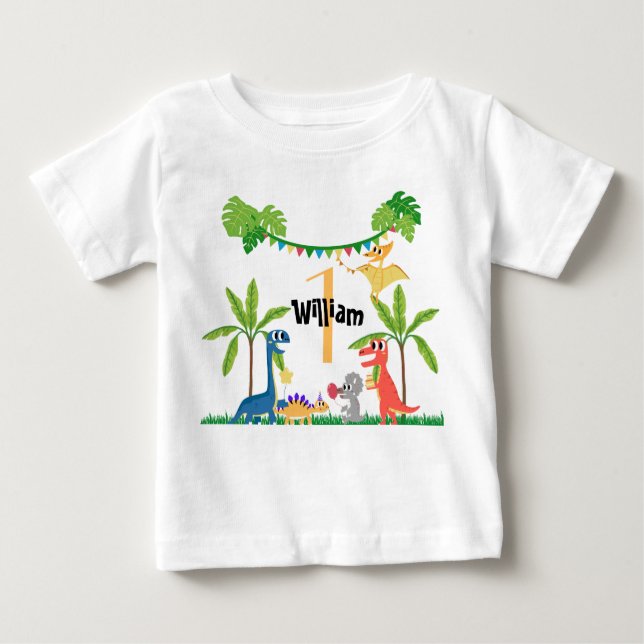 Camiseta Para Bebê Dinossauro do Primeiro Aniversário do Bebê (Frente)