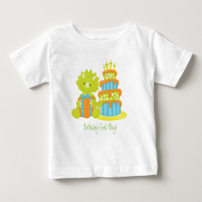 Camiseta Para Bebê Dinossauro do Triceratops do bebê & bolo de (Frente)