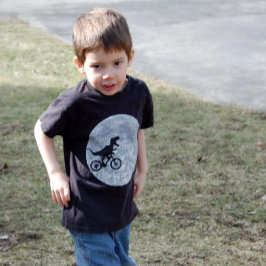 Camiseta Para Bebê Dinossauro em bicicleta no céu com lua